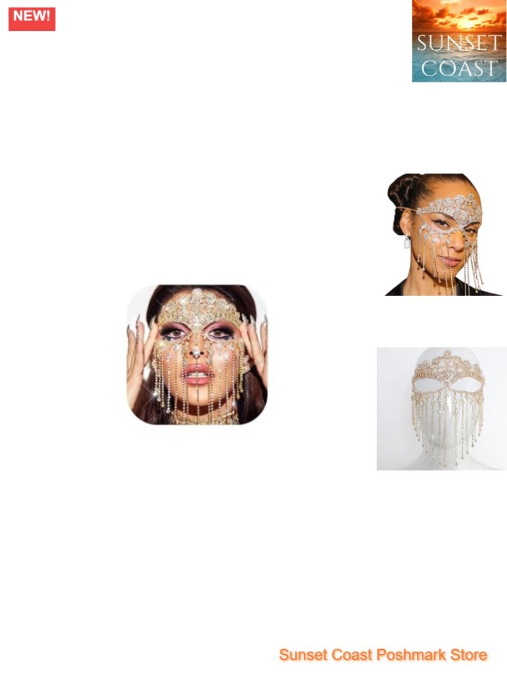 Rhinestone Tassel Face Chain Mask Alloy Body Jewelry for Women Dance Party